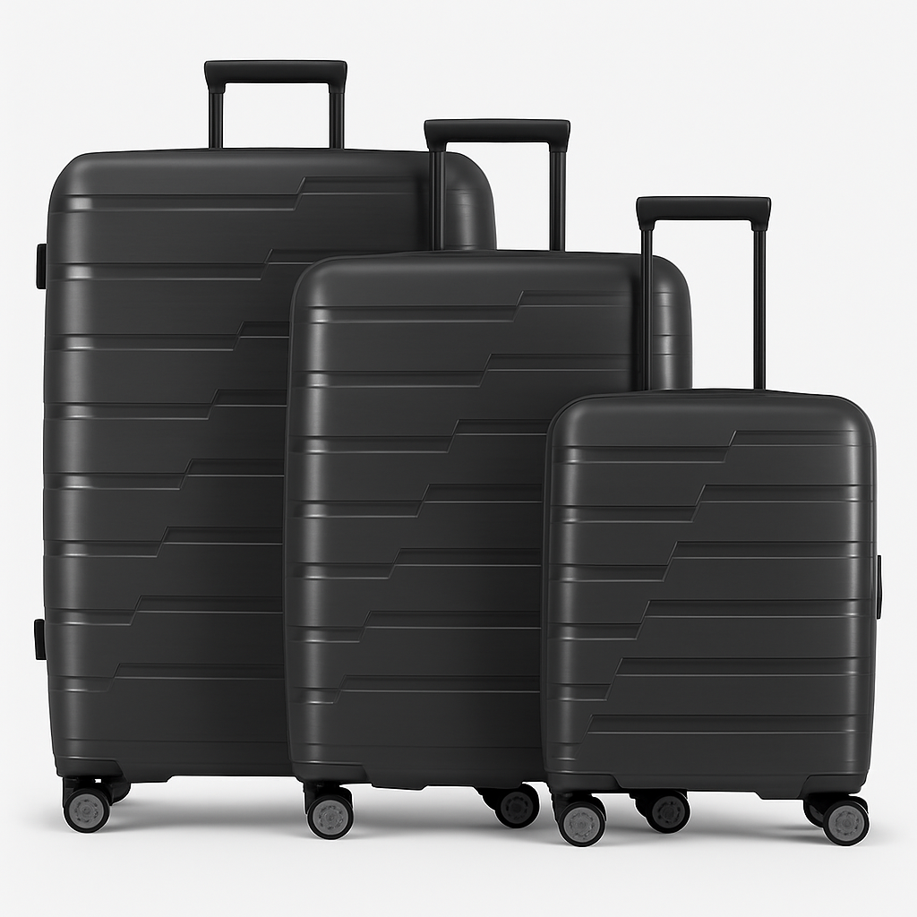 3-teiliges Hartschalen-Kofferset in Schwarz für Reisen